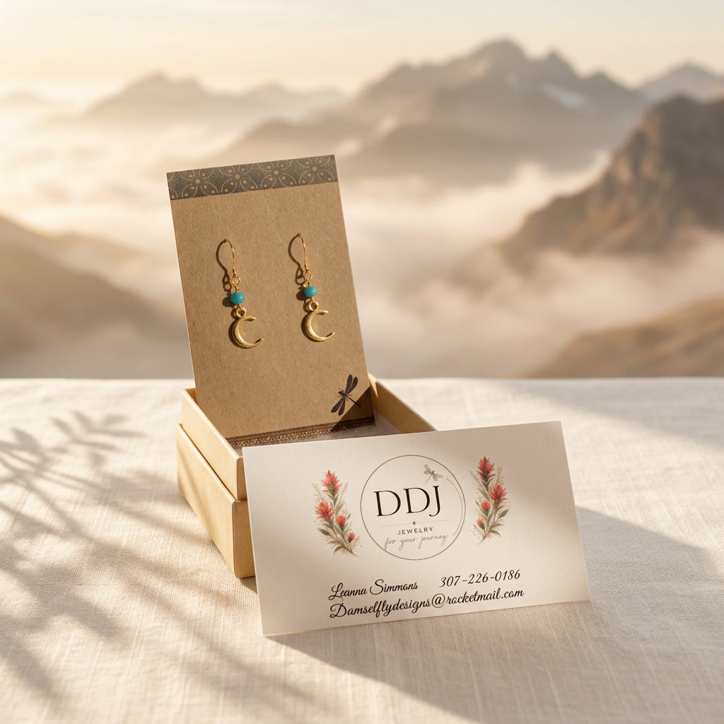 Blue Chalcedony Crescent Moon Drop Earrings