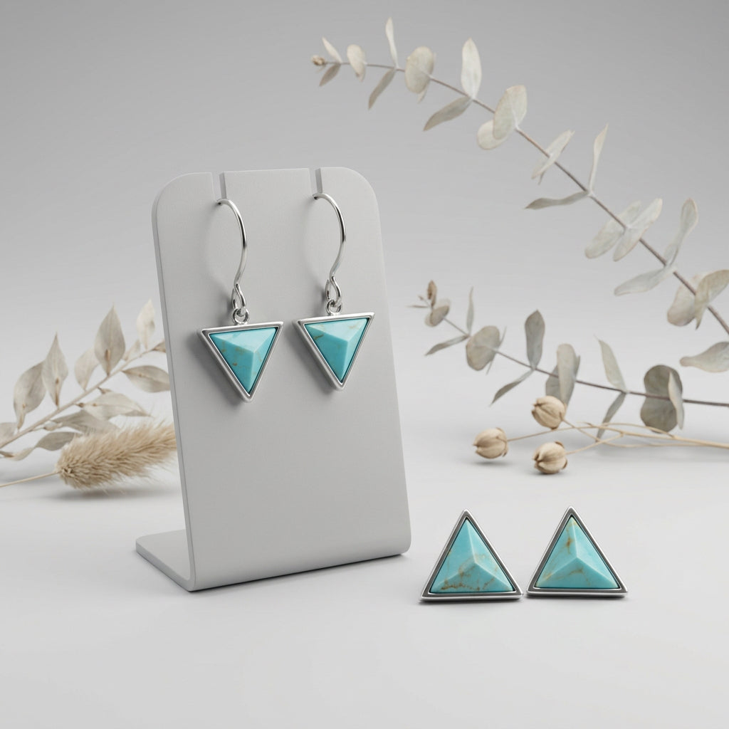 Turquoise Triangle Earrings – Short Curved Ear Wires