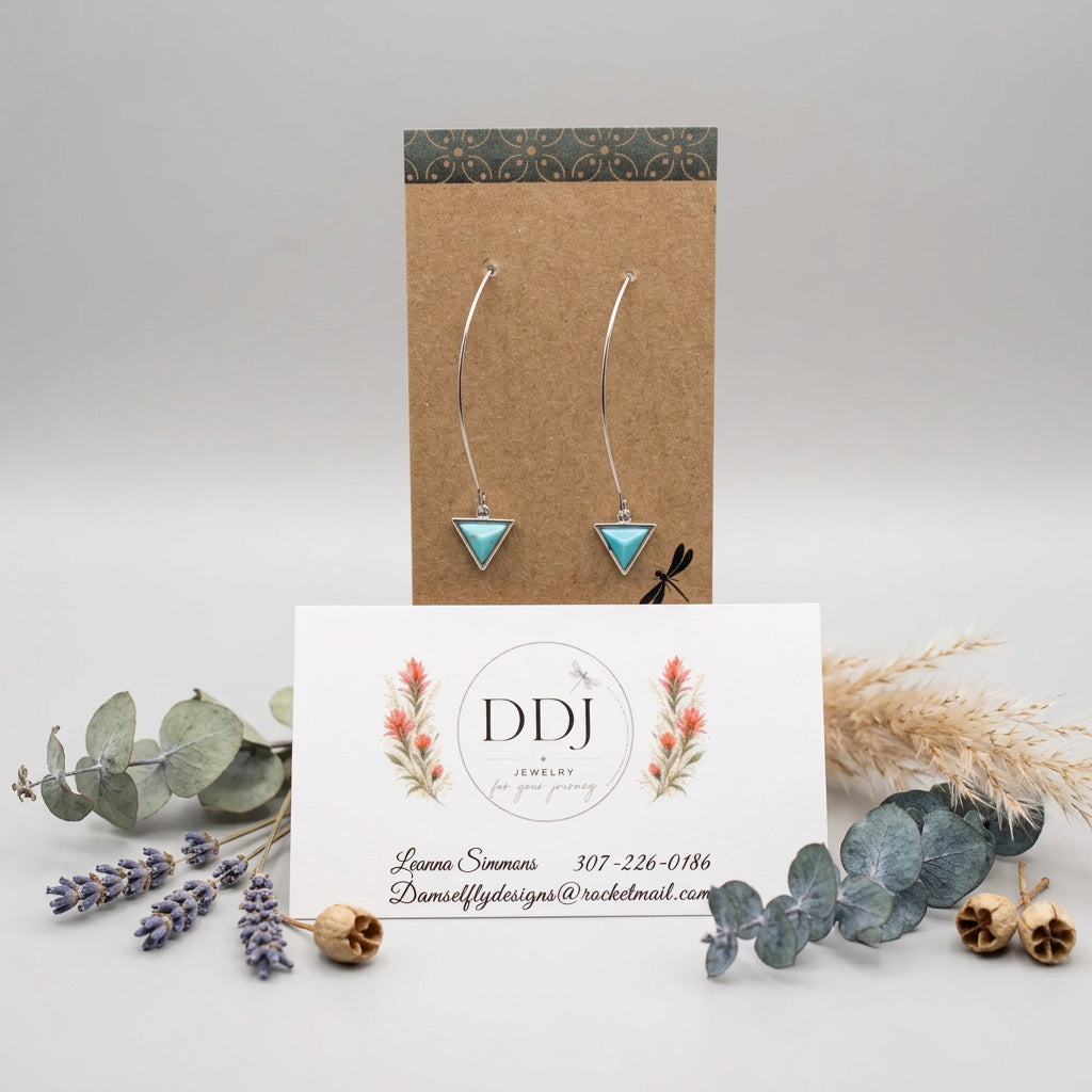 Turquoise Triangle Drop Earrings – Silver-Plated Brass