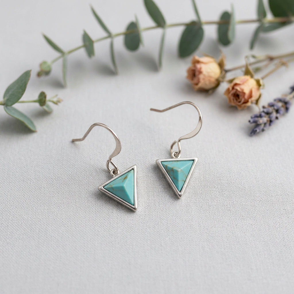 Turquoise Triangle Earrings – Short Curved Ear Wires