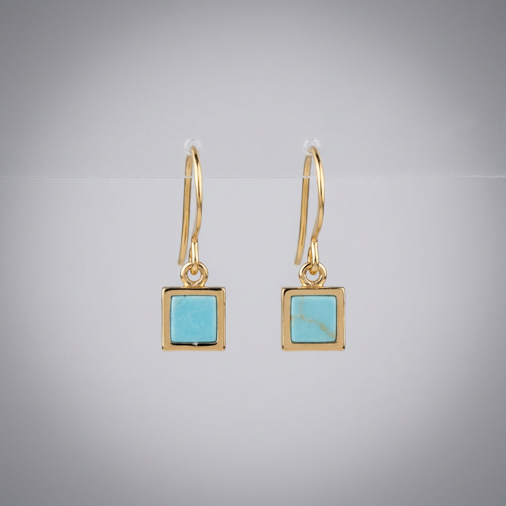 Gold-Plated Turquoise Square Earrings