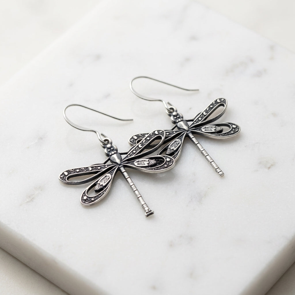 Silver-Plated Dragonfly Charm Earrings