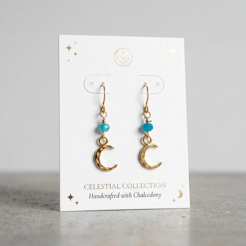 Blue Chalcedony Crescent Moon Drop Earrings