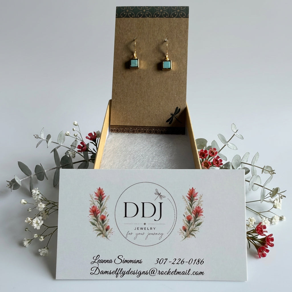 Gold-Plated Turquoise Square Earrings