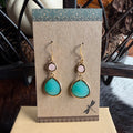 Mint Glass Drop Earrings with Pink Connectors
