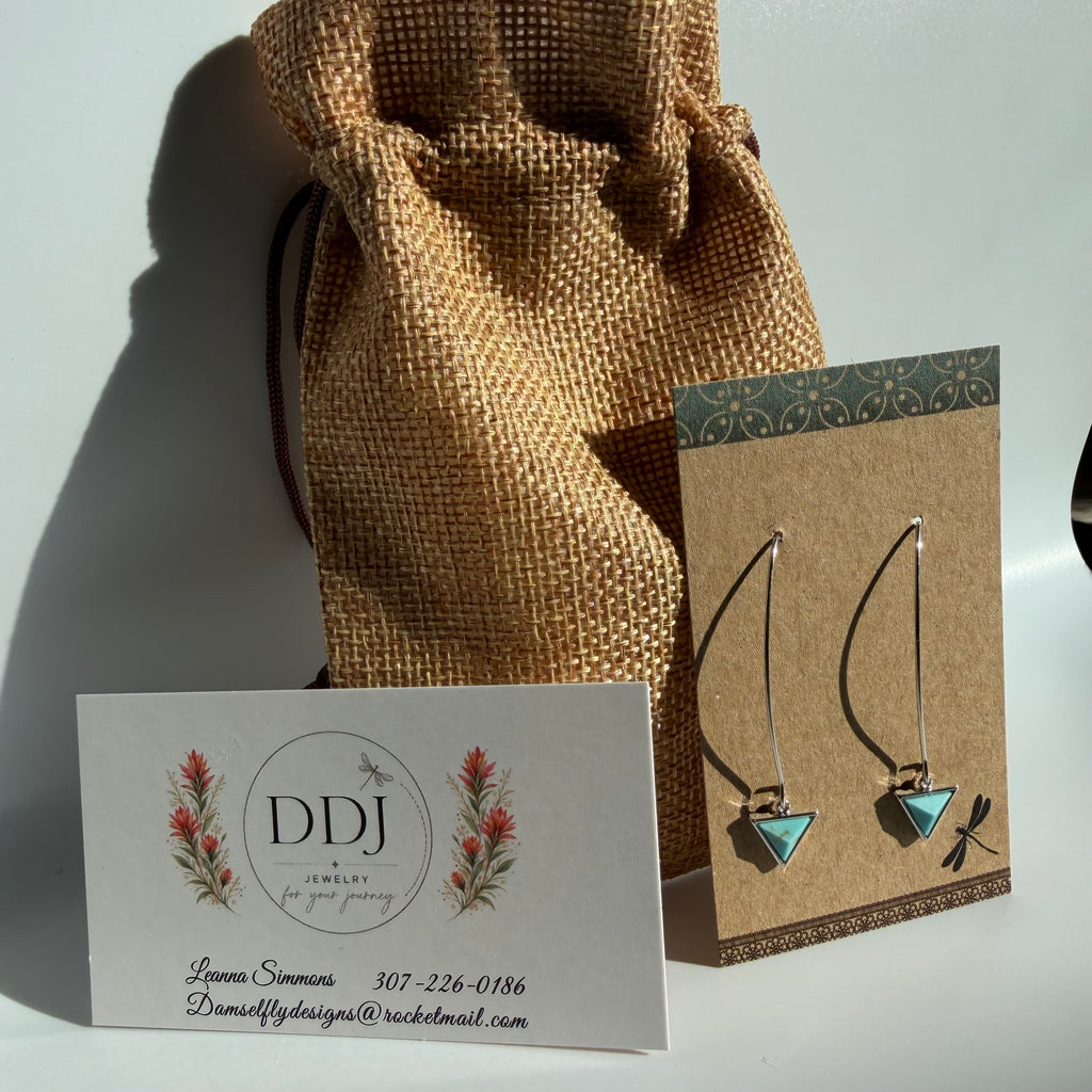 Turquoise Triangle Drop Earrings – Silver-Plated Brass