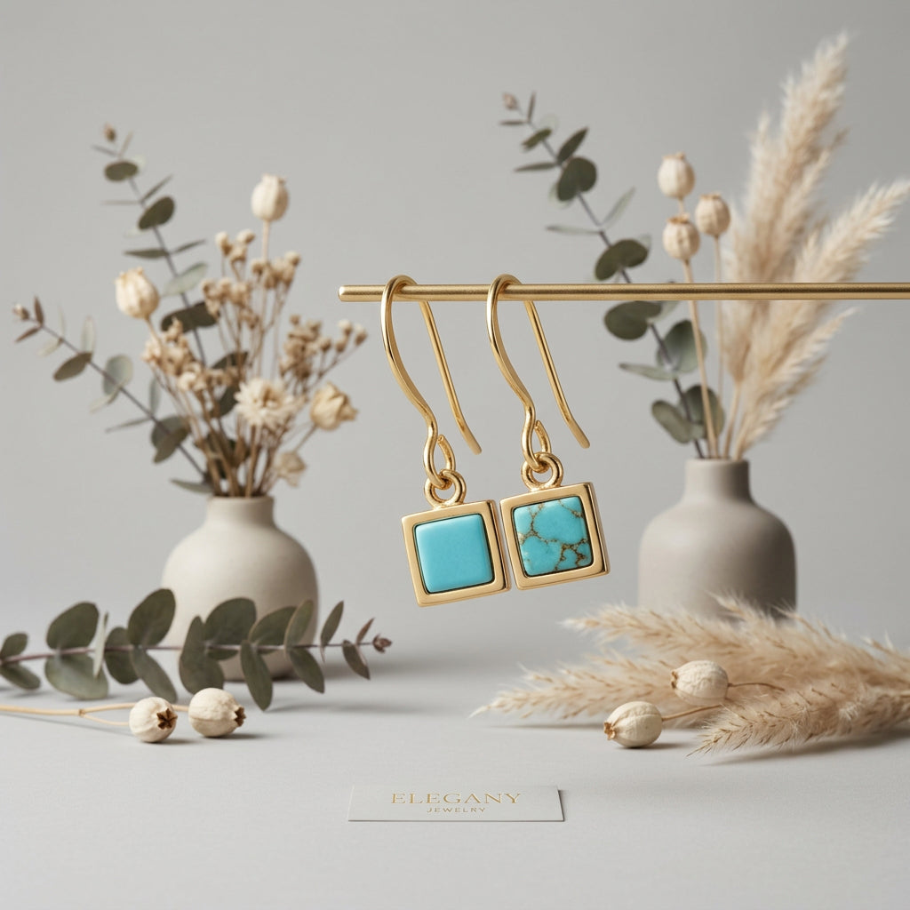 Gold-Plated Turquoise Square Earrings