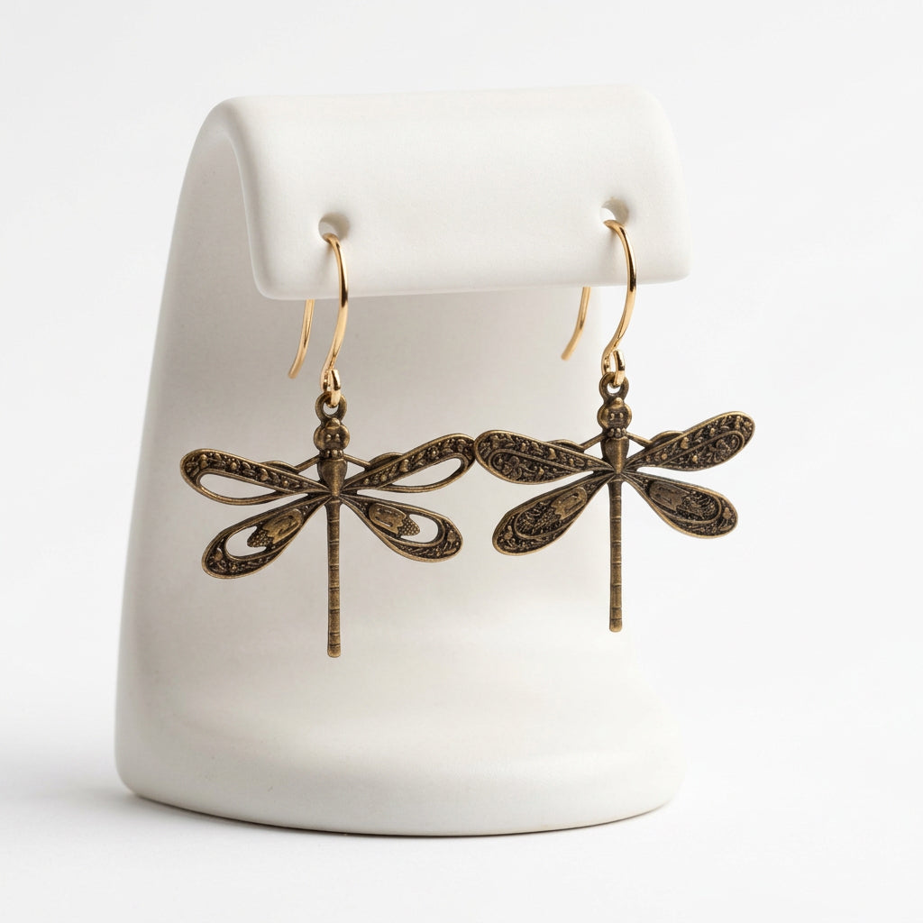Gold-Plated Dragonfly Drop Earrings