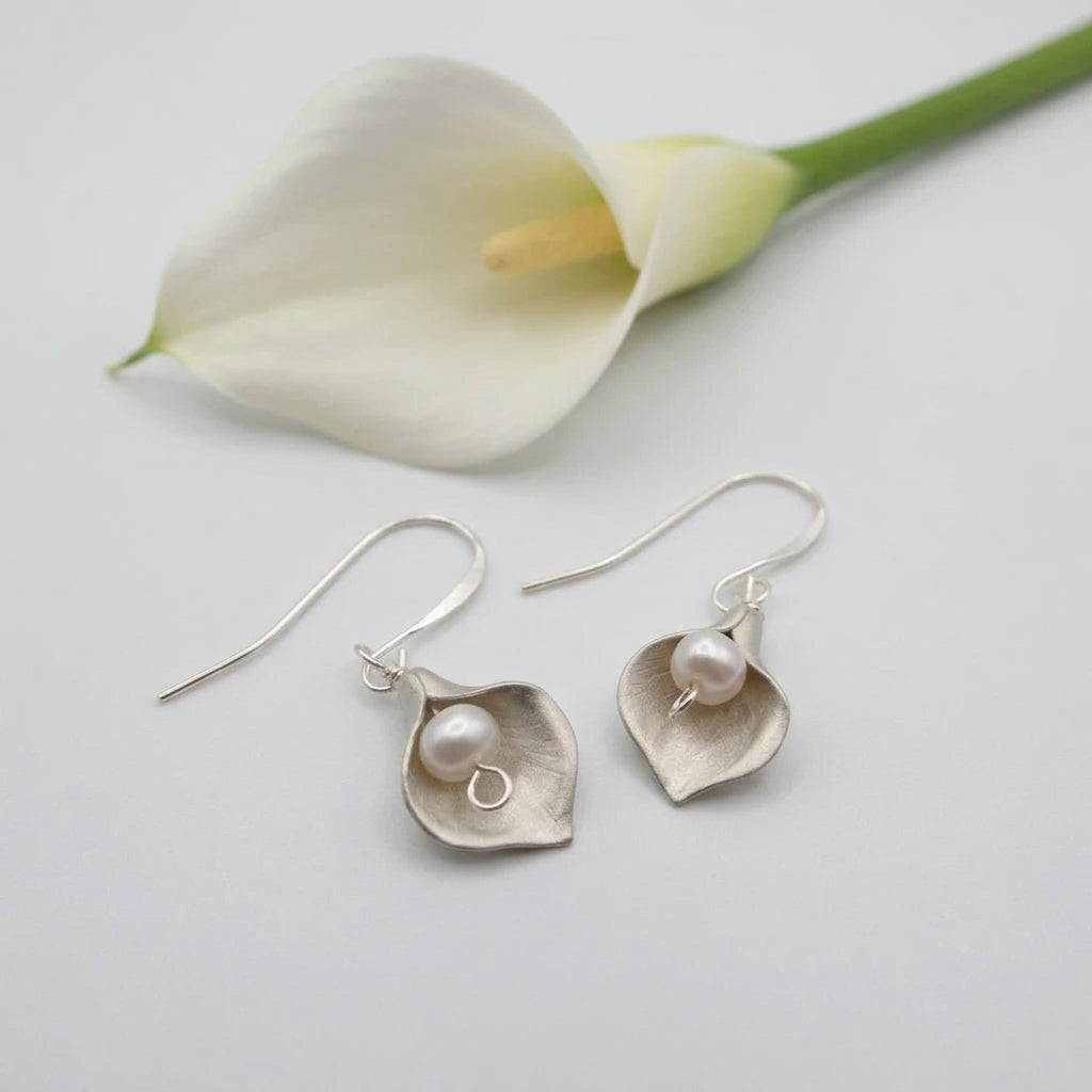 Calla Lily Earrings with Swarovski Pearl