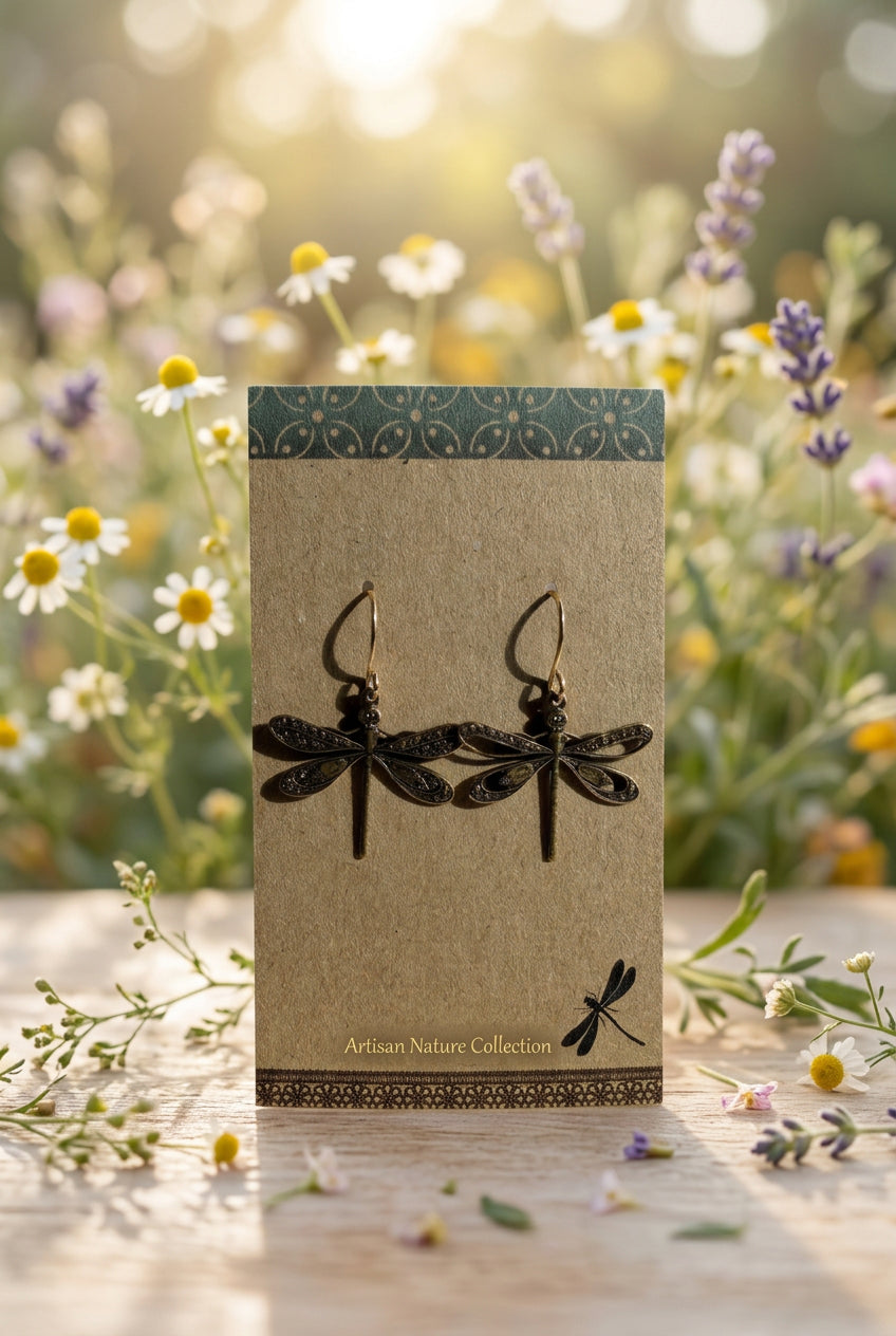 Gold-Plated Dragonfly Drop Earrings