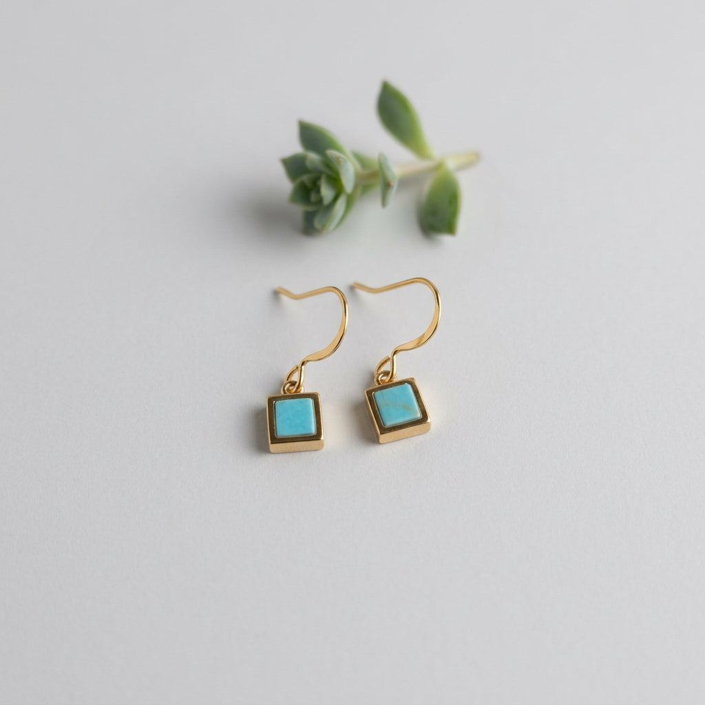 Gold-Plated Turquoise Square Earrings