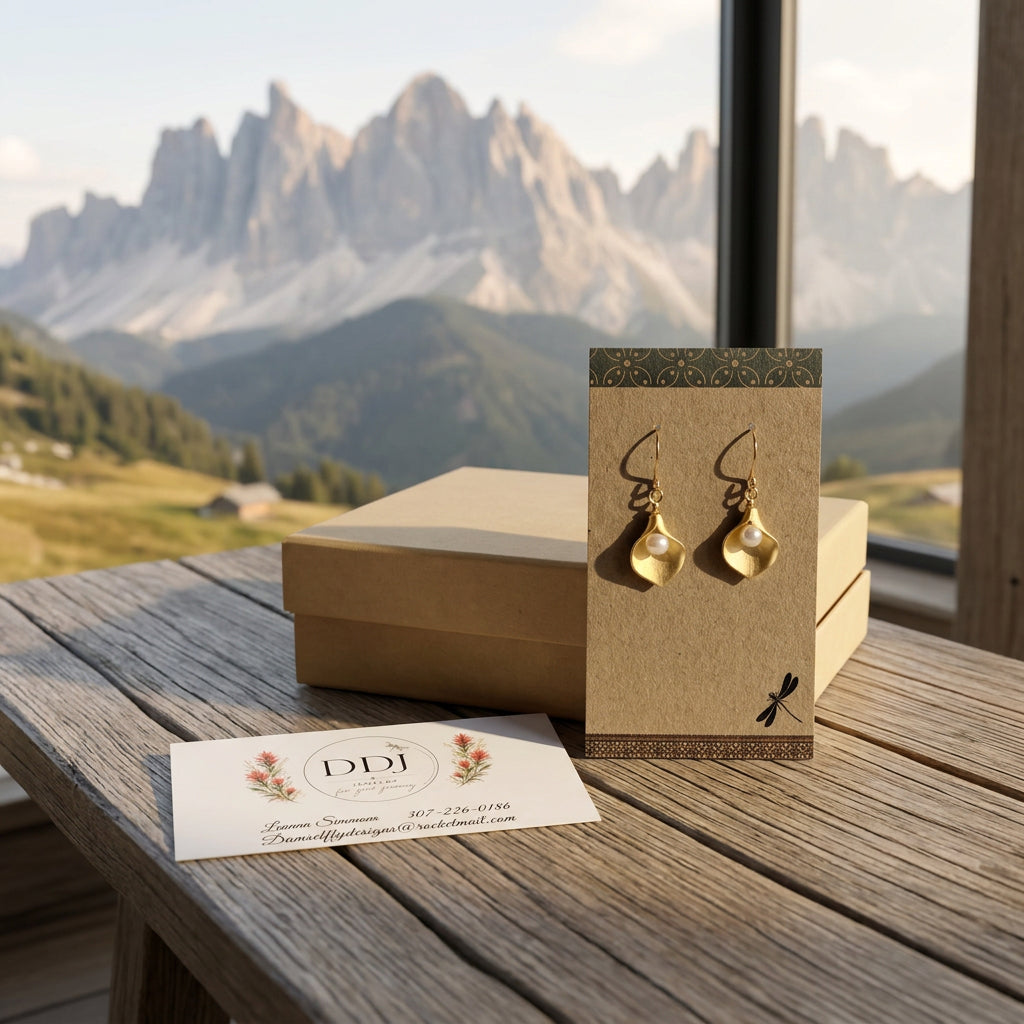 Gold-Plated Calla Lily Earrings with Swarovski Coated Pearls