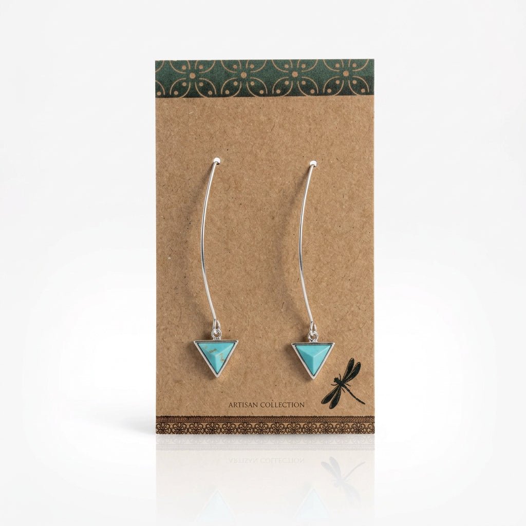 Turquoise Triangle Drop Earrings – Silver-Plated Brass