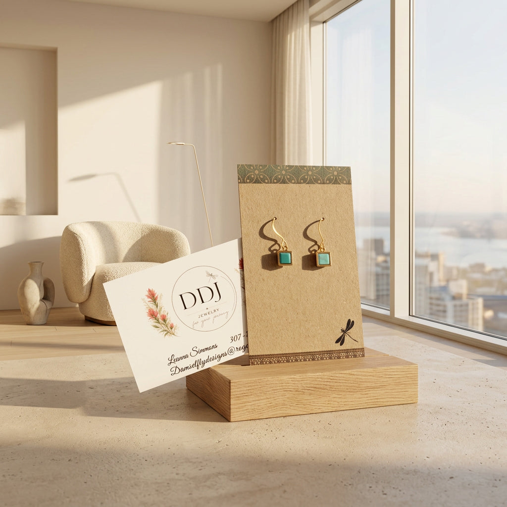 Gold-Plated Turquoise Square Earrings
