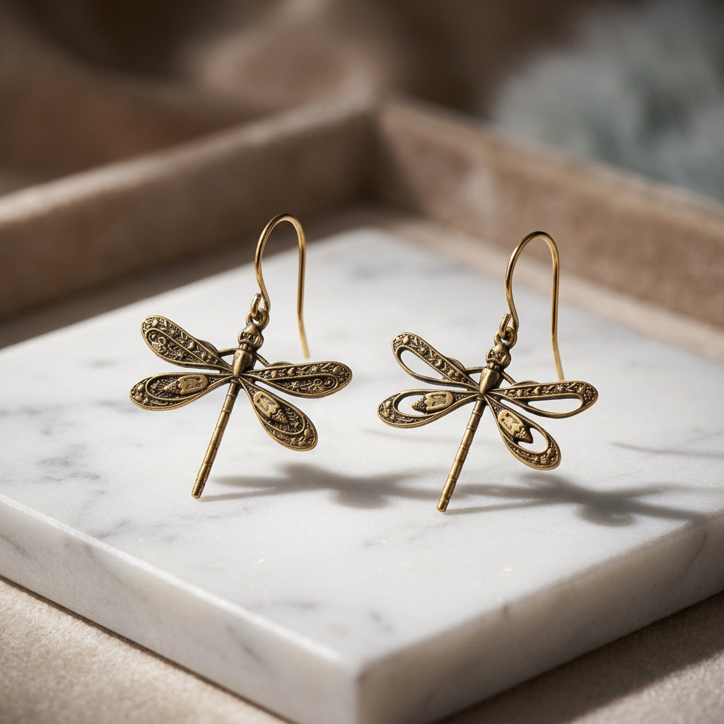 Gold-Plated Dragonfly Drop Earrings