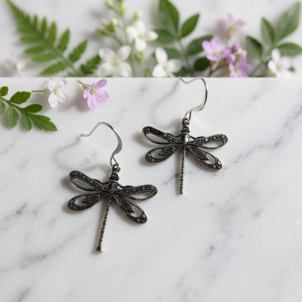 Silver-Plated Dragonfly Charm Earrings