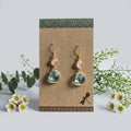 Aquamarine-Colored Glass Drop Earrings with Pink Connectors