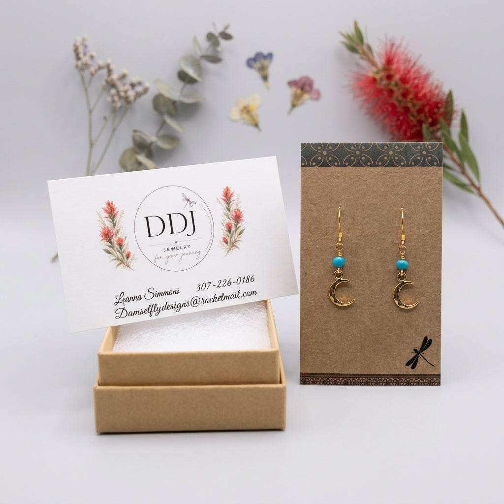 Blue Chalcedony Crescent Moon Drop Earrings