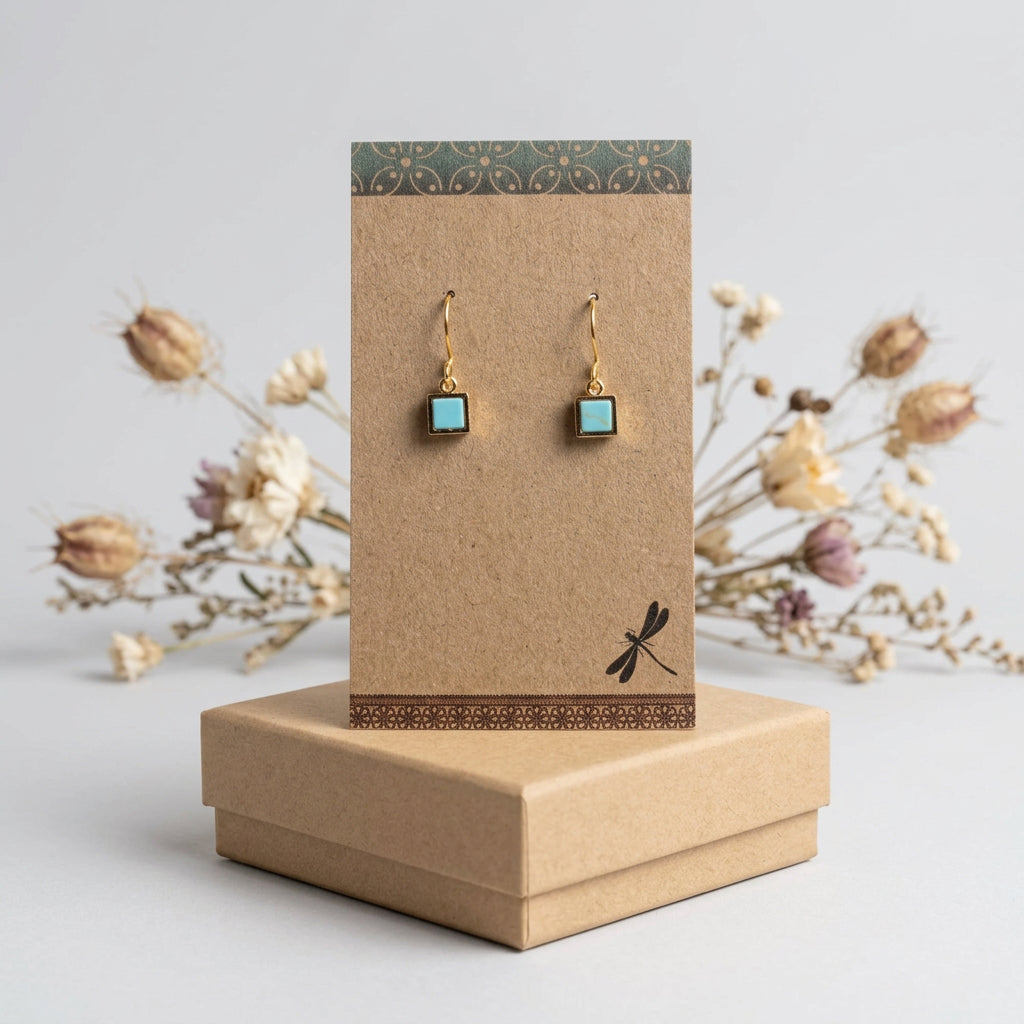 Gold-Plated Turquoise Square Earrings