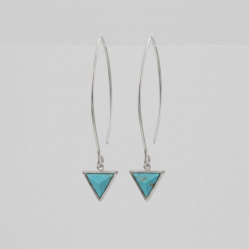Turquoise Triangle Drop Earrings – Silver-Plated Brass